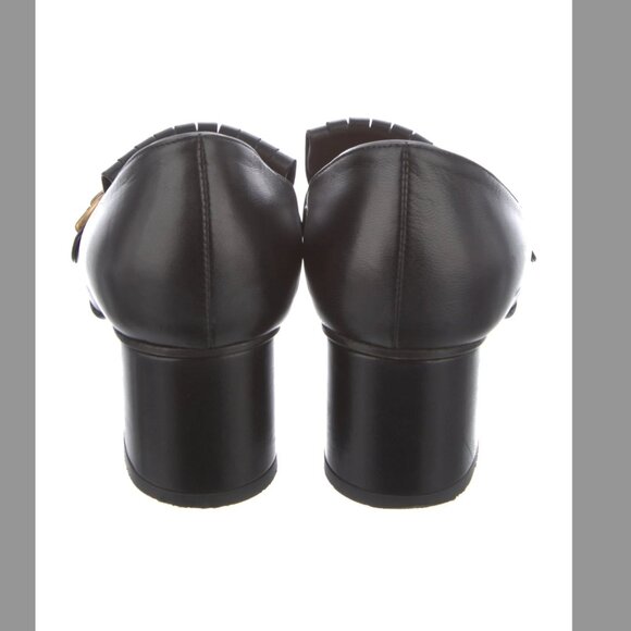 GUCCI Double G Logo Black Leather Square Toe Pumps Size 38 - Picture 3 of 7